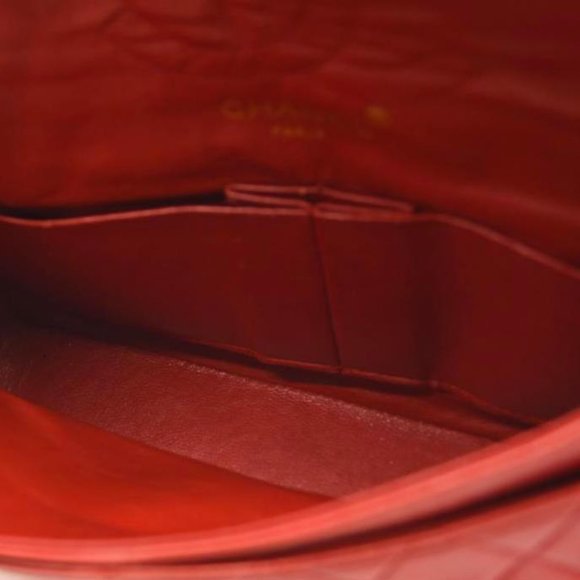 USED CHANEL Lambskin Quilted Small Double Flap Red - Picture 7 of 15